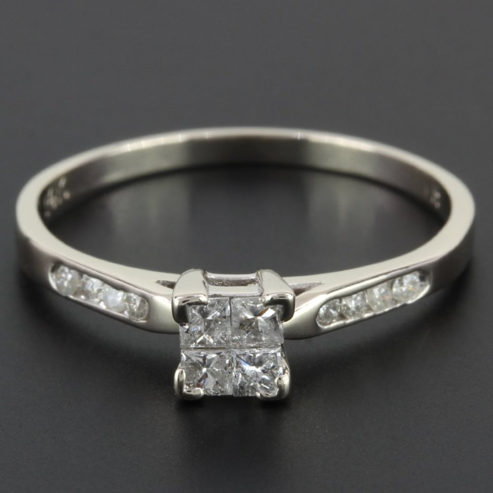 14k White Gold Princess Cut & Round Diamond Anniversary Engagement Ring